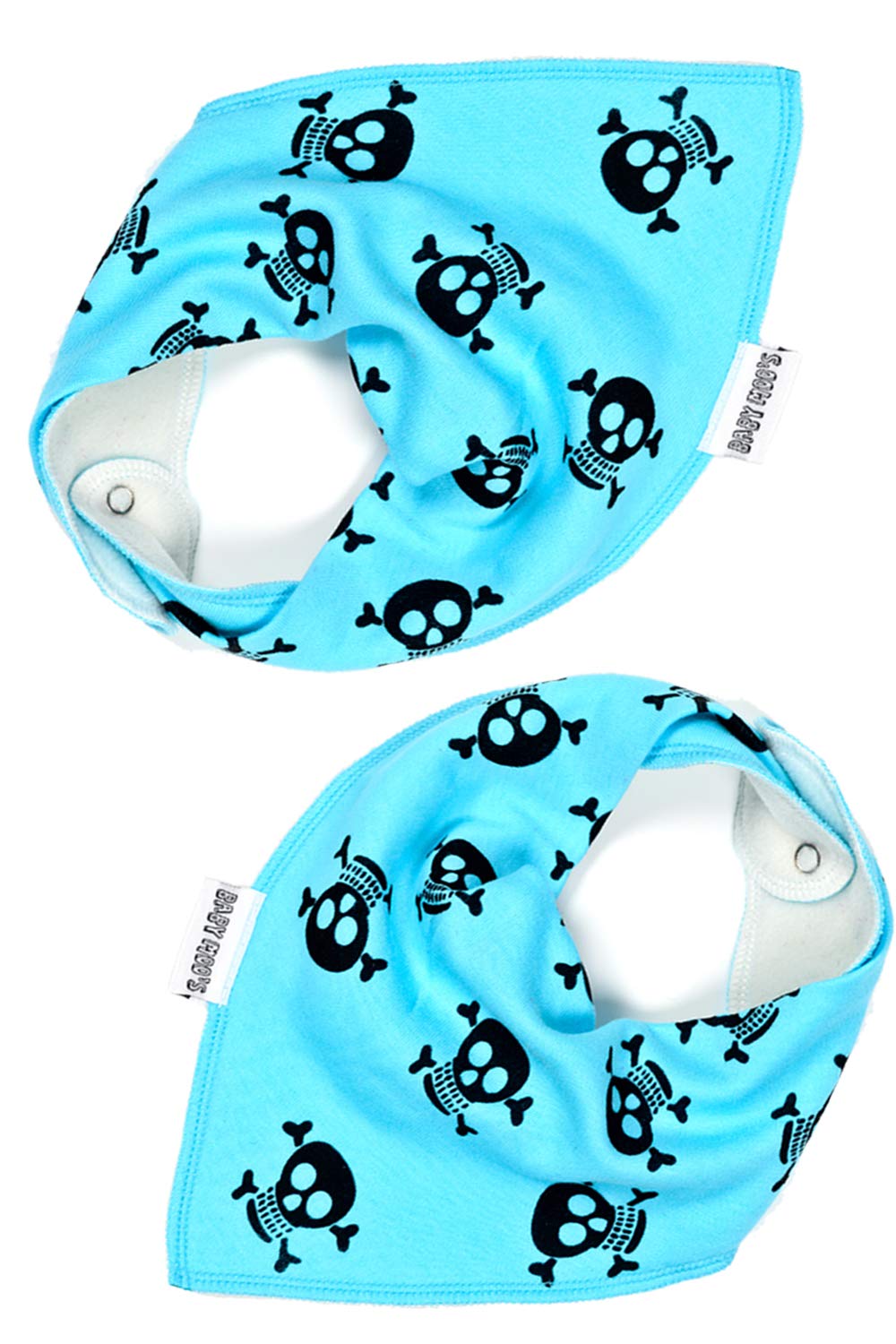 Baby Moos 2 x AWARD WINNING Skull & Crossbones Baby Dribble Bibs | Alternative Pirate Punk Baby Bandana Bib [PACK of 2 Boys Girls] Goth Baby Shower, New Baby Unisex or Twin Gifts (Blue)