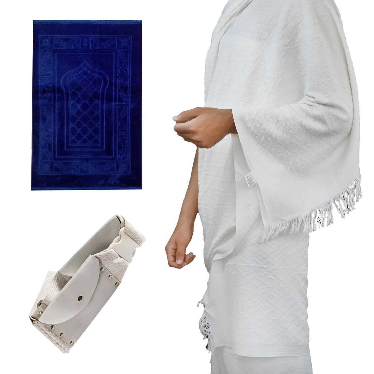 ConoxyGlobal Ahram 2 Towels For Men Umra Hajj, Ihram with FREE Belt and FREE Prayer Mat, Ehram Ahram Towel 100% Cotton, Breathable Absorbant