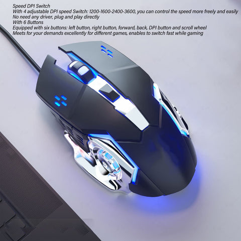 Zunate Wired Gaming Mouse, RGB Backlit, Customizable DPI, 6 Buttons, Multi Colors Lights, USB Computer Mice with 4 Color and RGB Mixed Breathing Light, for Windows, Notebook, PC, Laptop