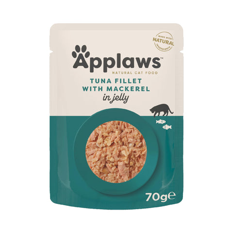 Applaws Natural Adult Wet Cat Food, Tuna Fillet with Mackerel in Jelly 70 g Pouch (Pack of 16)