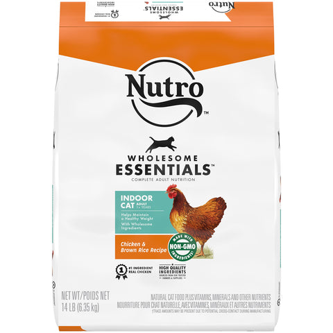 NUTRO WHOLESOME ESSENTIALS Adult Indoor Natural Dry Cat Food for Healthy Weight Farm-Raised Chicken & Brown Rice Recipe, 14 lb. Bag (Pack of 1)