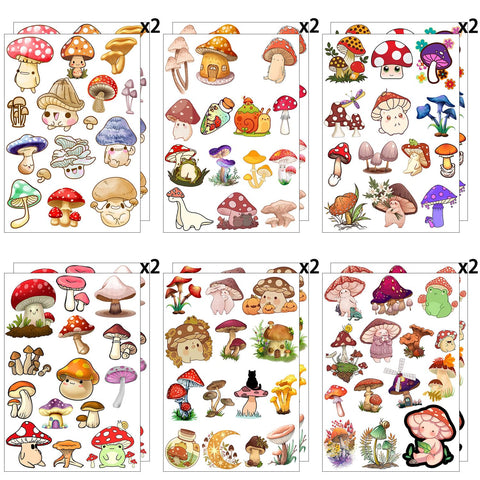 12 Sheets Mushroom Temporary Tattoos for Kids, Mushroom Birthday Party Supplies Decorations Cute Fake Tattoos Mushroom Party Favors for Boys Girls Children Goodie Bag Fillers Party Gifts Stickers