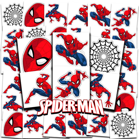 Marvel Spiderman Tattoos Party Favors Bundle ~ 72 Perforated Individual 2" x 2" Spiderman Temporary Tattoos for Kids Boys Girls (Spiderman Party Supplies)