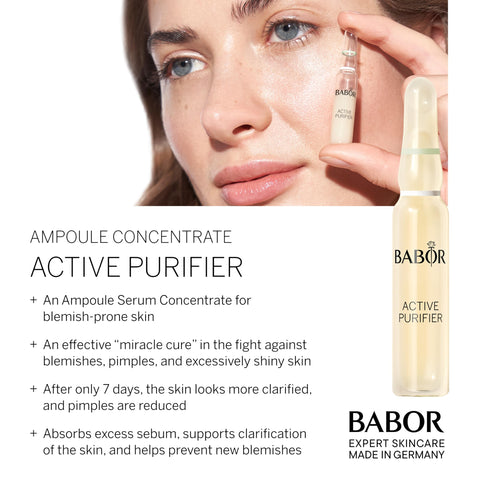 BABOR Active Purifier Ampoule Concentrates for Face with Tea Tree Oil, Refine, Purify, Revitalize Dull and Dry Skin, Clean & Vegan, Results in 7 Days