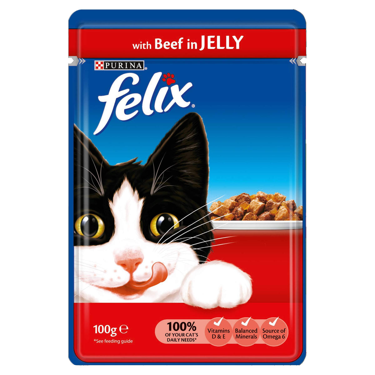 Felix Adult Wet Cat Food Beef in Jelly 20 x 100g Pouches