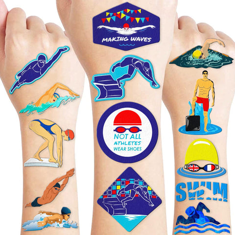 Swimming Swim Team Temporary Tattoos Stickers Making Waves Birthday Party Decorations Favors Supplies Decor 91PCS Cool Summer Pool Sport Tattoo Gifts For Swimmer Kids Boys Girls School Prizes Carnival