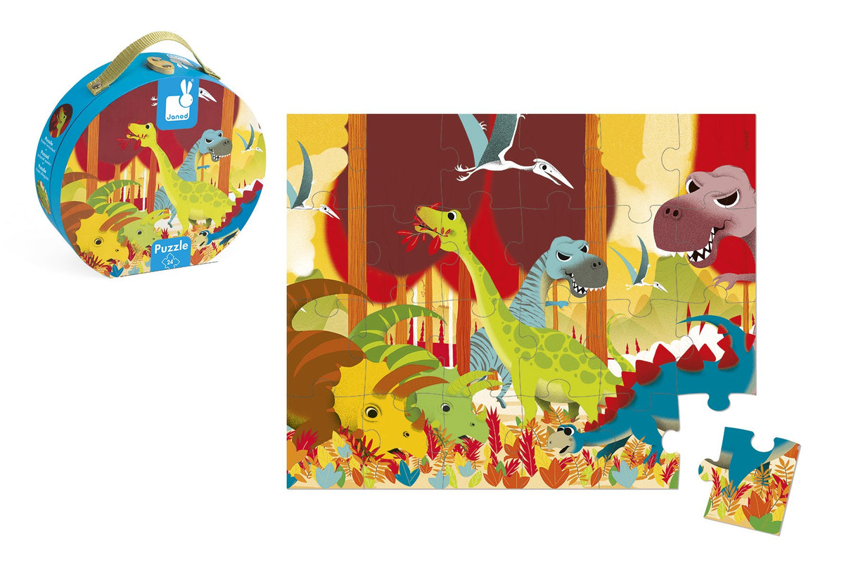 Janod Dinosaurs Hat Box Puzzle - 24 Pieces - Ages 3+ - J02873