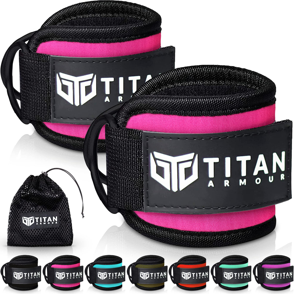 Titan ArmourÃƒÆ’Ã†â€™ÃƒÂ¢Ã¢â€šÂ¬Ã…Â¡ÃƒÆ’Ã¢â‚¬Å¡Ãƒâ€šÃ‚Â® Ankle/Wrist Straps for Cable Machines | Gym Cuffs w/Heavy-Duty Steel Double D-Rings & Adjustable Velcro Strap | Lower Body Workout: Leg Extension, Leg Curl & Glute Kickback | Men & Women