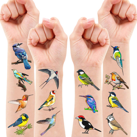 109 PCS Small Rainforest Bird Temporary Tattoos Birthday Party Decorations Supplies Favors Hawaiian Summer Hummingbird Decor Stickers For Girls Boys Gift School Prizes Rewards