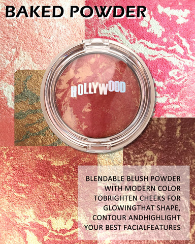 Baked Blush-Brighten Lighting Glow Marbleized Blush Powder Palette, Cruelty-Free Powder Blush, Eyeshadow & Highlight for a Lightweight Shimmery Satin Face Makeup, Gift for Women (0.49Ounce)-01#Peachy