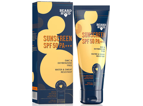 Beardhood SPF 50 PA+++ Sunscreen For Men | Non Greasy, Water & Sweat Resistant | OMC & Oxybenzone Free | Suitable for all Skin Types, 50g