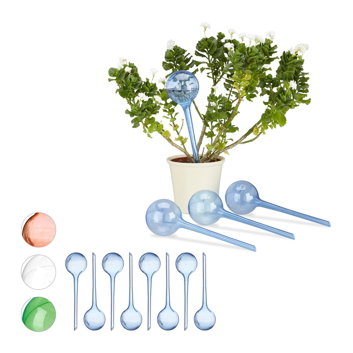 Relaxdays Set of 12 Watering Globes, Regulated Irrigation, 2 Weeks, Pot Plants, Plastic Sphere, Bulb, Blue