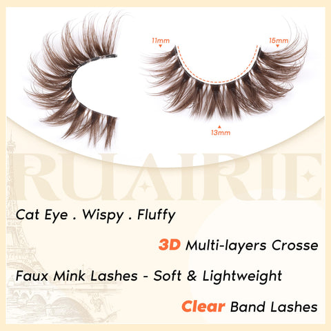 Brown Lashes Wispy Cat Eye Lashes Brown Eyelashes Clear Band False Eyelashes 7 Pairs Fake Eyelashes Fluffy Strip Lashes by Ruairie