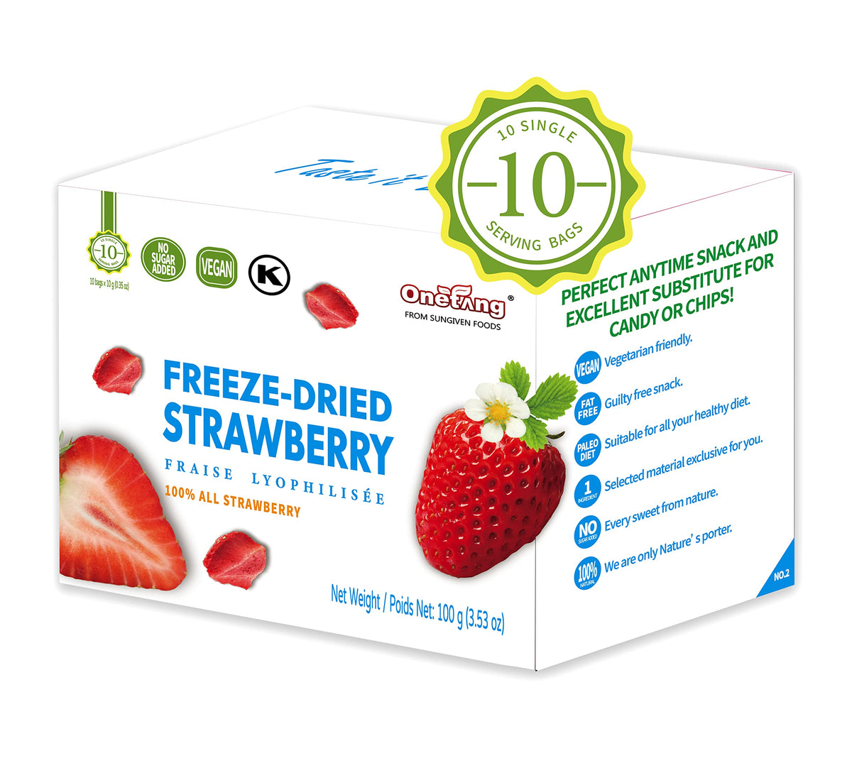 ONETANG Freeze-Dried Fruit Strawberry, 10 Pack Single-Serve Pack, Non GMO, Kosher, No Add Sugar, Gluten free, Vegan, Holiday Gifts, Healthy Snack 0.35 Ounce