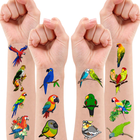 105 PCS Parrot Tropical Bird Temporary Tattoos Themed Birthday Party Decorations Supplies Favors Decor Cute Luau Hawaiian Toucan Tattoo Stickers Gifts For Boys Girls Classroom School Prizes Carnival