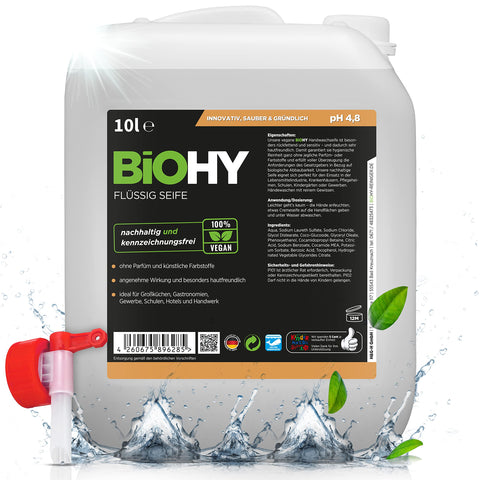 BiOHY Liquid Soap (10l Canister) Discharge tap | Odourless, skin-friendly and refatting liquid hand soap | PHOSPHATFREE | Without perfume and colouring (FlÃƒÆ’Ã†â€™Ãƒâ€ Ã¢â‚¬â„¢ÃƒÆ’Ã¢â‚¬Å¡Ãƒâ€šÃ‚Â¼ssig Seife)