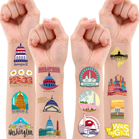 103 PCS Love Washington USA Capital City Temporary Tattoos Stickers Themed Birthday Party Decorations Favors Supplies Decor Skyline Tattoo Sticker Cute Gifts for Kids Boys Girls Class Prizes Carnival