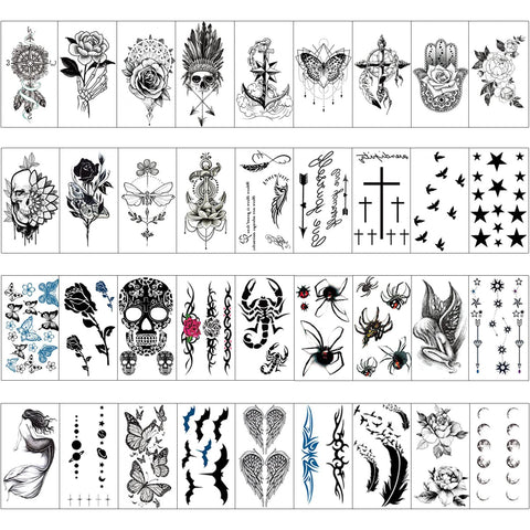 GLARYYEARS Floral Temporary Tattoo, 48-Pack Large + Small size Realistic Flower Tattoos, Mix Design Variety Pack Fake Tattoo Stickers for Women Girls Adults, Long-lasting Body Tattoos for Party