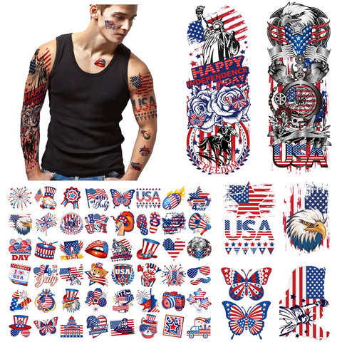 Konsait 4th of July Tattoos Sleeve Tattoos Patriotic Tattoos Independence Day Temporary Tattoos for Kids and Adult, USA Tattoos Large Temporary Tattoo Parades 4th of July Accessories Eagle Tattoo