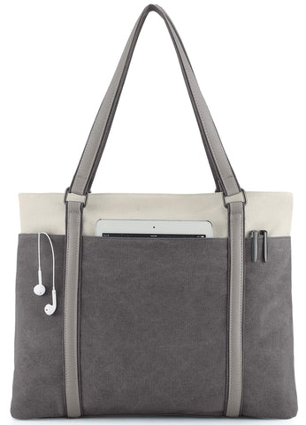 Wxnow Women Laptop Tote Bag Canvas Handbag Purse Shoulder Bag Grey Size: OneSize