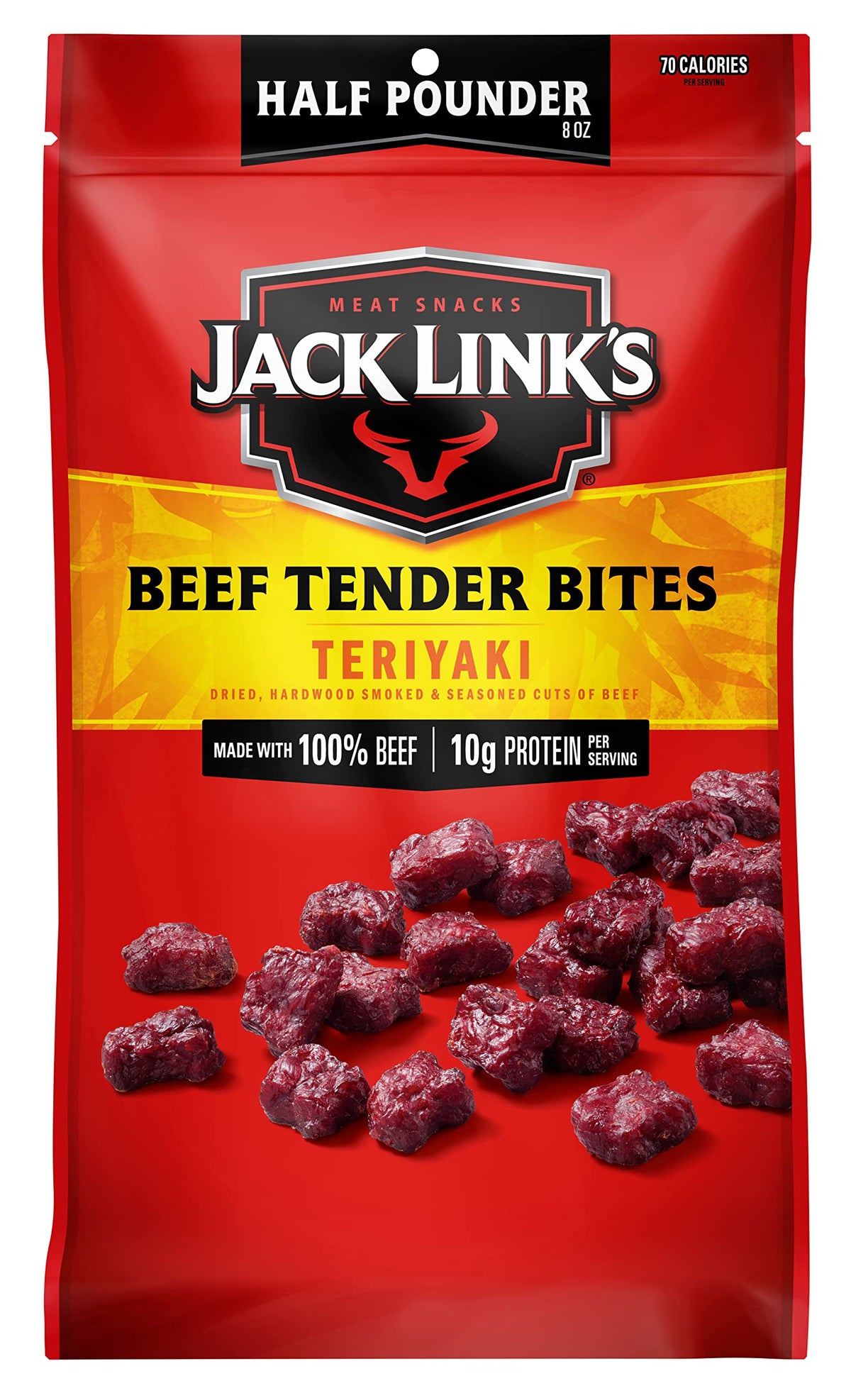 Jack Link's Beef Tender Bites, Teriyaki, ÃƒÆ’Ã†â€™ÃƒÂ¢Ã¢â€šÂ¬Ã…Â¡ÃƒÆ’Ã¢â‚¬Å¡Ãƒâ€šÃ‚Â½ Pounder Bag - Flavorful Jerky Snack for Lunches, 10g of Protein and 70 Calories, Made with Premium Beef - No Added MSG or Nitrates/Nitrites (Packaging May Vary)