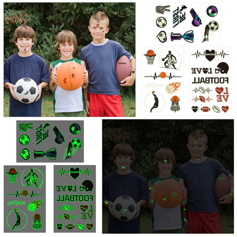 Konsait 30 Sheets Football Soccer Baseball Temporary Tattoos, Luminous Mixed Styles Fake Waterproof Tattoos Stickers, Kids Rugby Football Baseball Party Favors World Cup Gift Bag Fillers