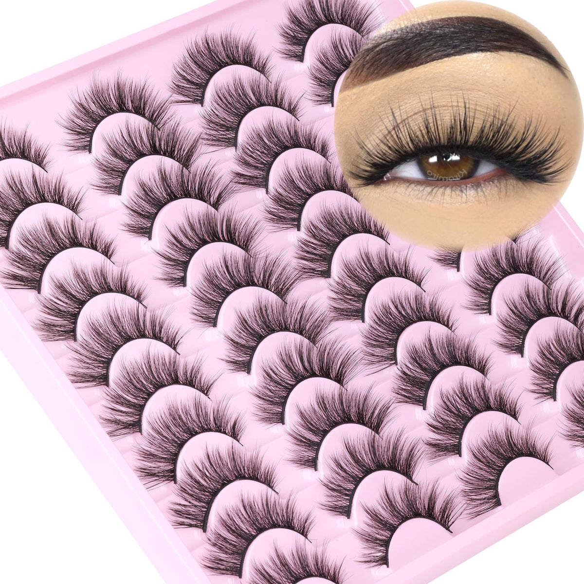 20 Pairs Lashes Wispy Faux Mink Lashes Fluffy 15mm Cat Eye False Eyelashes Natural Look 3D Volume C Curl Strip Lashes Pack by Kiromiro