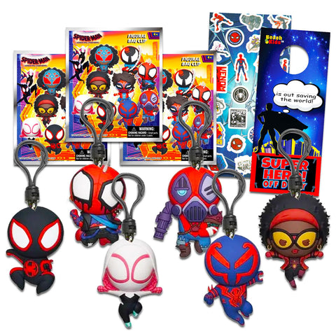 Spiderman Blind Bags Party Favors Set - Bundle with 3 Spider-Verse Mystery Figures, Stickers, More | Spidey and His Amazing Friends Foam Bag Clips