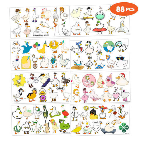 Duck Temporary Tattoos 8 Sheets 88 PCS Silly Goose Party Decorations Supplies Favors Duck Geese Animals Theme Birthday Cute Stickers Christmas Gifts for Boys Girls Class School Prizes Carnival