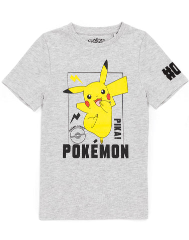 Pokemon T-Shirt Boys Kids Pikachu Character Game Grey Short Sleeve Top 5-6 Years