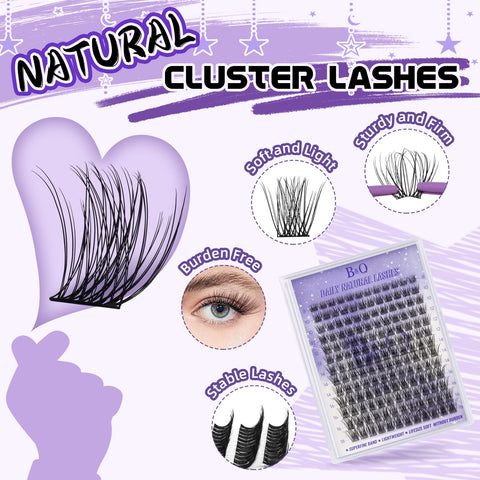 B&Q Lash Clusters Natural Cluster Eyelash Extensions 156 PCS Eyelash Clusters D Curl Z01 Individual Lashes for Beginners 8-18mm Cluster Lashes Superfine Band Eyelash Extension at Home?Z01-D-8-18mix?