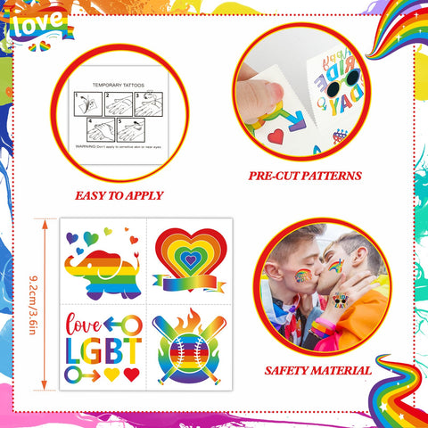 Konsait 96 PCS Pride Tattoos Temporary Rainbow Tattoos for Men and Women Pride Accessories Gay Pride Temporary Tattoos Fake Tattoos Pride Parade Pride Stickers Butterfly Love Pride Day Party Rave