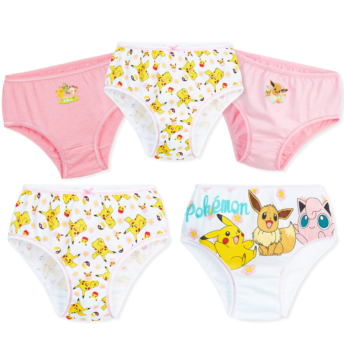 Pokemon Girls Knickers, Comfy Breathable Cotton Underwear for Kids, Teens - 5 Pack (Pink/White, 11-12 Years)