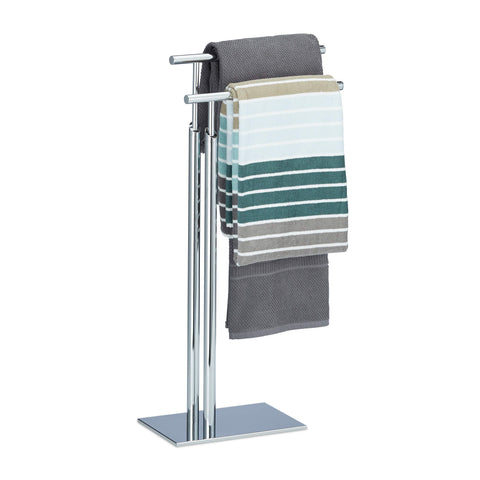 Relaxdays Towel Holder Freestanding, Towel Rack, 2 Rails, H x B x D: approx. 78 x 46 x 20 cm, Chromed Towel Stand, Silver