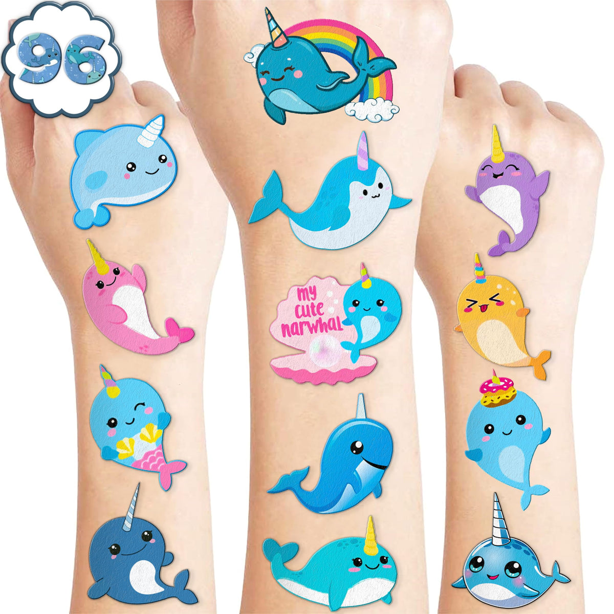 107 PCS Cute Narwhal Unicorn Temporary Tattoos Themed Birthday Party Supplies Decorations Favors Decor Under The Sea Baby Tattoo Stickers Gifts For Boys Girls Class Prizes Carnival