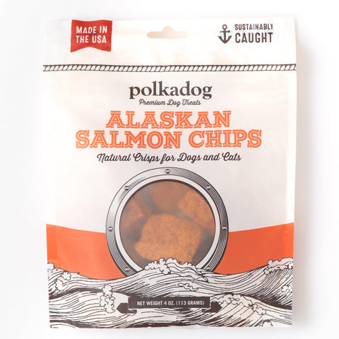 Polkadog Crunchy Alaskan Salmon Chips, Dog Treats - 100% Wild-Caught Fish Treat for Dogs, Cats - All-Natural, Grain-Free, Gluten-Free Pet Chips - Single Ingredient Snacks - 4 oz.