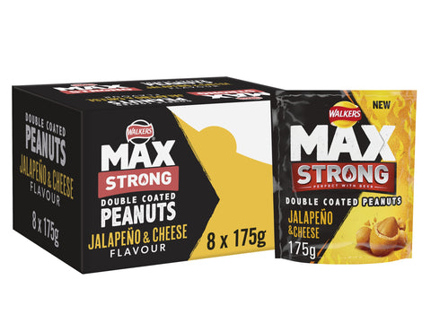 Walkers Max Strong JalapeÃƒÆ’Ã†â€™Ãƒâ€ Ã¢â‚¬â„¢ÃƒÆ’Ã¢â‚¬Â ÃƒÂ¢Ã¢â€šÂ¬Ã¢â€žÂ¢ÃƒÆ’Ã†â€™ÃƒÂ¢Ã¢â€šÂ¬Ã…Â¡ÃƒÆ’Ã¢â‚¬Å¡Ãƒâ€šÃ‚Â±o & Cheese Sharing Double Coated Peanuts 175g (Case of 8), Yellow