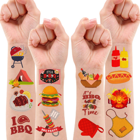 BBQ Temporary Tattoos 8 Sheets 96 PCS Babyque Gender Reveal Party Decorations Supplies Favors Baby Shower Theme Birthday Cute Stickers Christmas Gifts for Boys Girls Class School Prizes Carnival