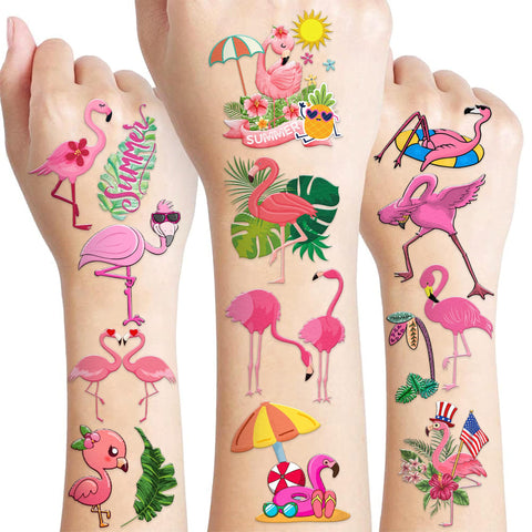 114 PCS Flamingo Temporary Tattoos Sticker Hawaiian Summer Tropical Luau Birthday Party Decorations Supplies Favors Gifts Ideas Girls Boys Baby Showers Prizes Cute Tattoo School Reward Themed