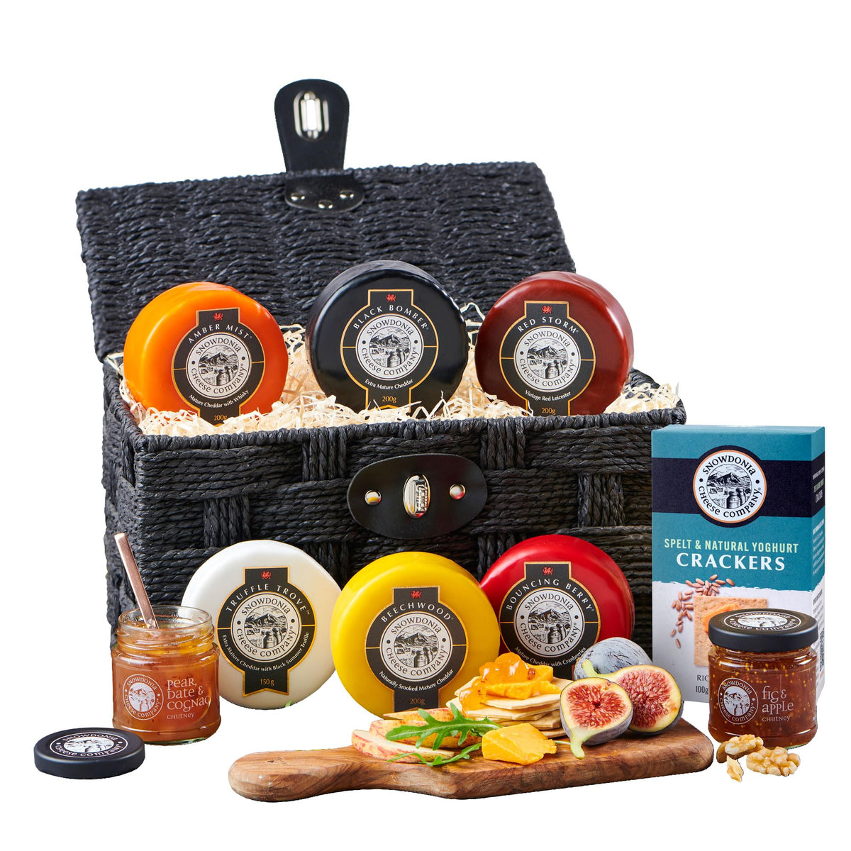 Snowdonia Cheese Company Indulgent Cheese Hamper | Gift Basket | 6 Award Winning Cheeses, Chutney, Spelt & Natural Yoghurt Crackers | Delivered Chilled