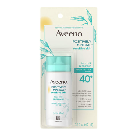 Aveeno Positively Mineral Sensitive Skin SPF 40+ Sunscreen Face Milk w