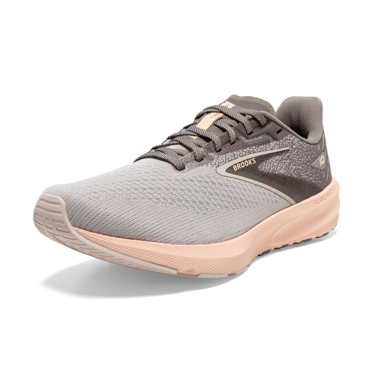 Brooks Womenâ€™s Launch 10 Neutral Running Shoe - Grey/Crystal Grey/Pale Peach - 11 Medium