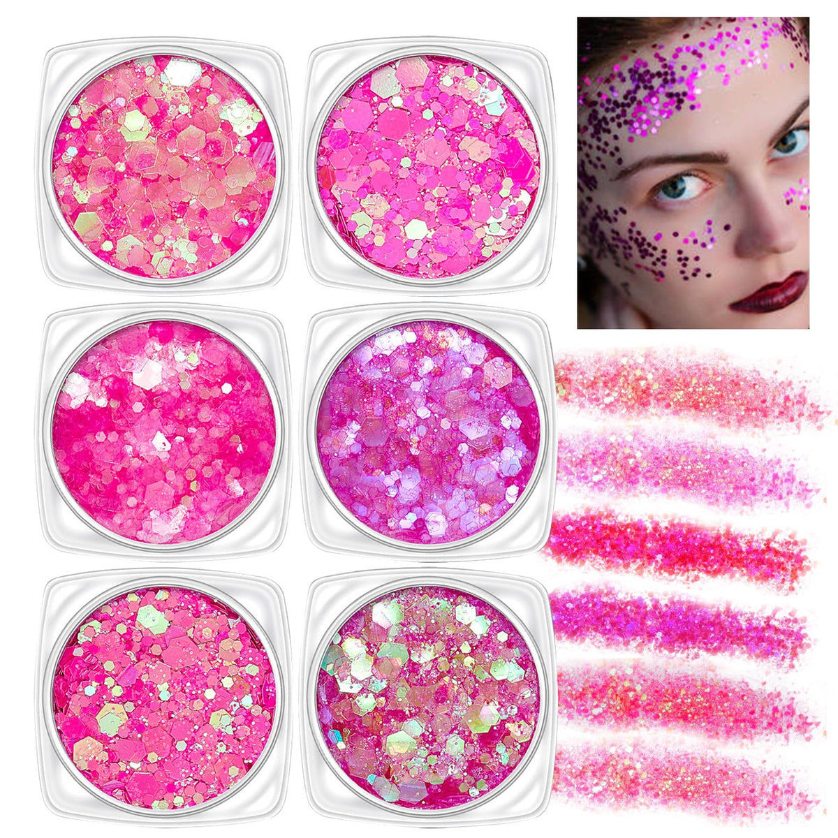 ZHISHUDL 6 Color Body Glitter Face Glitter Gel Pink Face Glitter Makeup Holographic Sequins Glitter Gel for Face Body Hair Nail Lip Glitter Gel