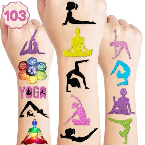 103 PCS Yoga Lover Mandala Flowers Temporary Tattoos Themed Birthday Party Decorations Supplies Decor Favors Meditation Yoga Instructor Tattoo Stickers Gifts For Kids Boys Girls Class Prizes Carnival