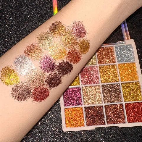 DAGEDA Gold Glitter Eyeshadow Palette,16 Colors Highly Pigmented Eye Shadow,Long Lasting Sparkle Pressed Powder Eye Makeup,Smooth and Shimmer Eye Glitter Makeup Palette