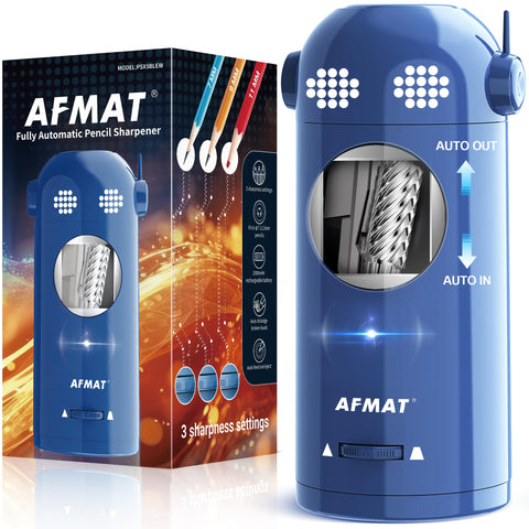 AFMAT Electric Pencil Sharpener Fully Automatic, Robot Pencil Sharpener for 7-11.5mm Pencils, Rechargeable Pencil Sharpener Hands-Free, Battery Operated Pencil Sharpener for Home, Office, Classroom