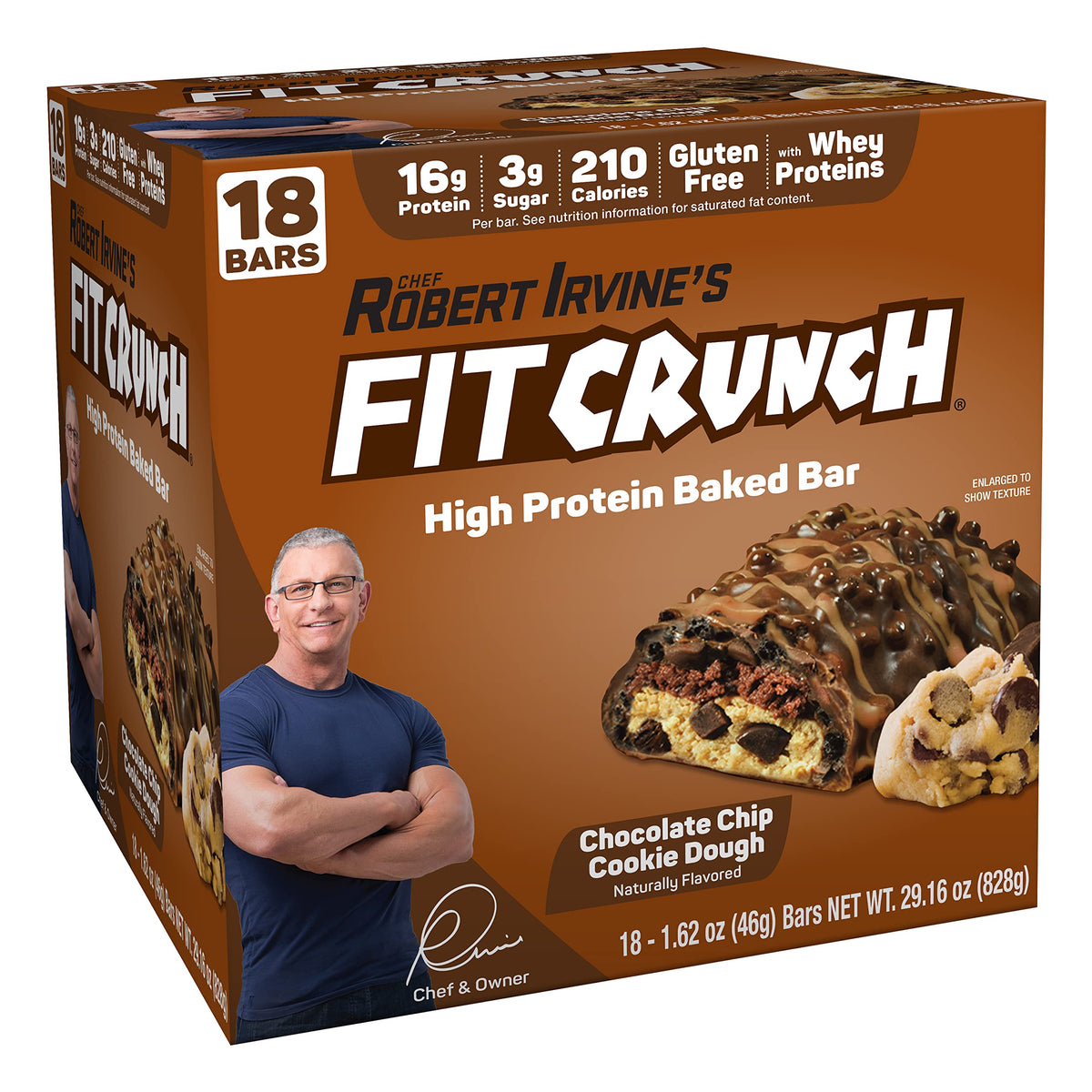 FITCRUNCH Snack Size Protein Bars, Designed by Robert Irvine, WorldÃƒÆ’Ã†â€™Ãƒâ€šÃ‚Â¢ÃƒÆ’Ã‚Â¢ÃƒÂ¢Ã¢â€šÂ¬Ã…Â¡Ãƒâ€šÃ‚Â¬ÃƒÆ’Ã‚Â¢ÃƒÂ¢Ã¢â€šÂ¬Ã…Â¾Ãƒâ€šÃ‚Â¢s Only 6-Layer Baked Bar, 3g of Sugar & Soft Cake Core (18 Bars, Chocolate Chip Cookie Dough)