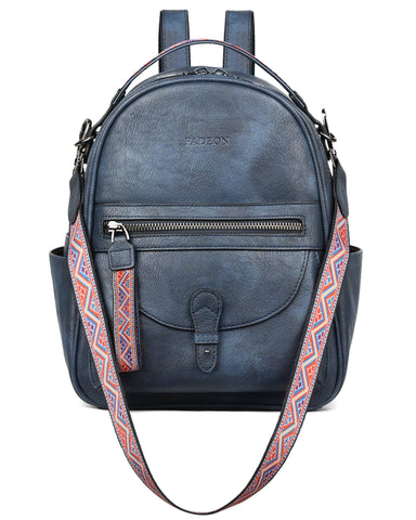 FADEON Mini Backpack Purse for Women, Designer Leather Cute Roomly Small Backpacks, Ladies Shoulder Backpack Fashion Handbag, Dusty Blue Retro Style, S, Daypack Small Mini Backpacks