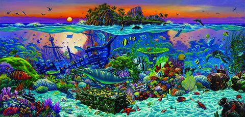 SUNSOUT INC - Coral Reef Island - 1000 pc Jigsaw Puzzle by Artist: Wil Cormier - Finished Size 16" x 34" - MPN# 20121