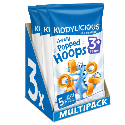 Kiddylicious Cheese Lentil & Rice Popped Hoops - Delicious Snacks for Kids - Suitable for 3+ Years - 3 Packs of 5 (15 Total)